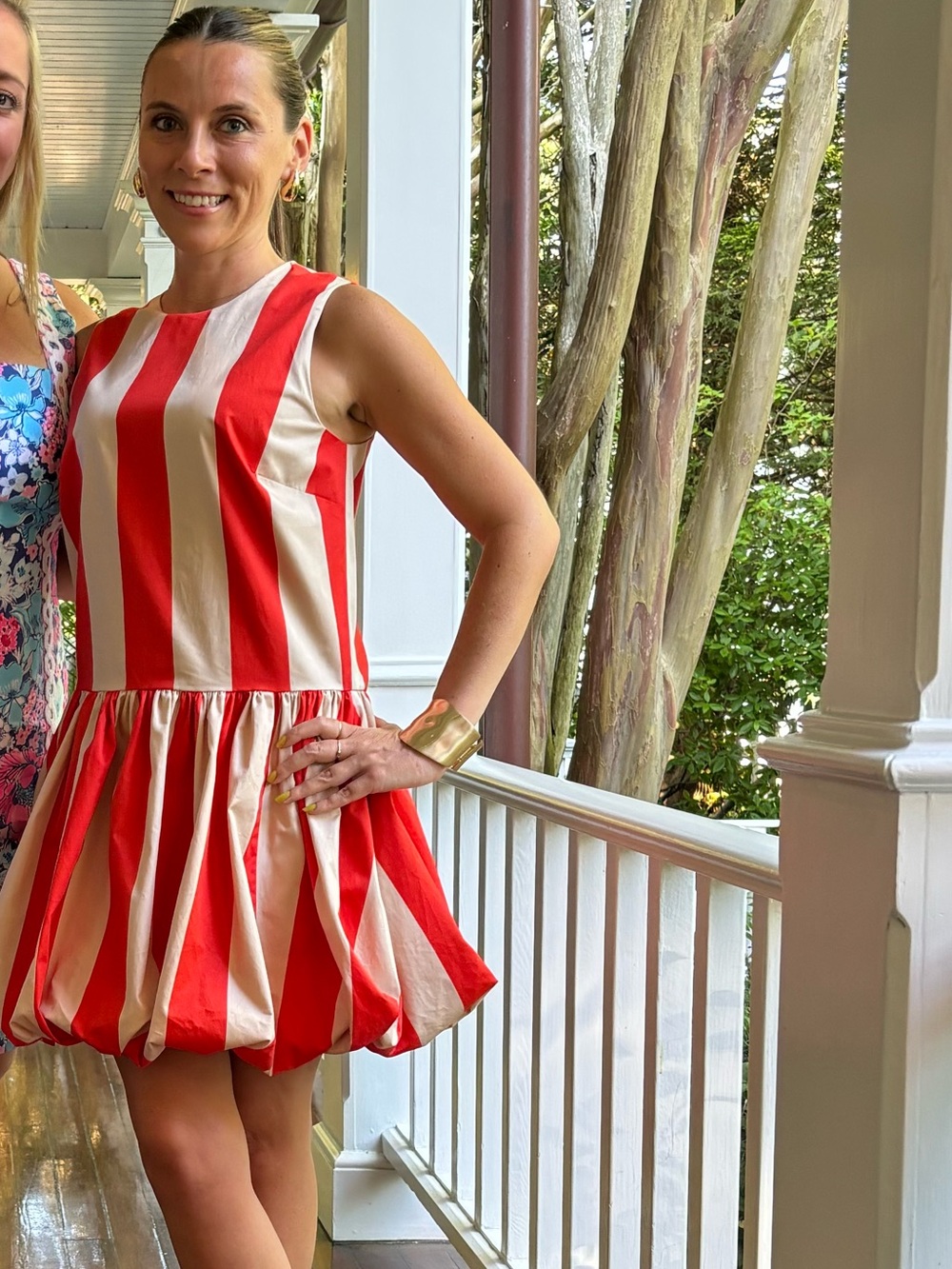 Red and White Striped Mini Dress - Sleeveless Drop Waist